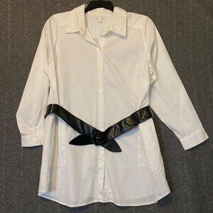 Vintage Fashion Bug White Button-Down Tunic Shirt With Black Belt Plus Size 0X
